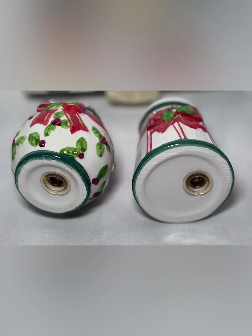 Lady Jayne Ltd. Holly & Ribbon Salt and Pepper Shakers Set ~ Holiday 2002